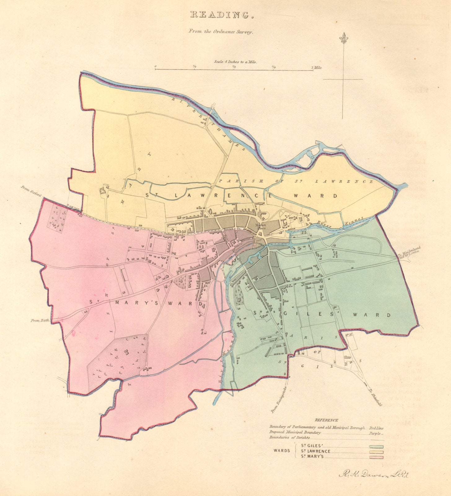 READING borough/town plan. BOUNDARY COMMISSION. Berkshire. DAWSON 1837 old map